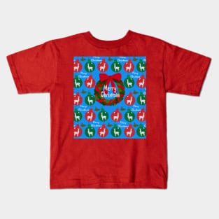 Merry Christmas Festive Holiday Llama Wreath and Ornaments Kids T-Shirt